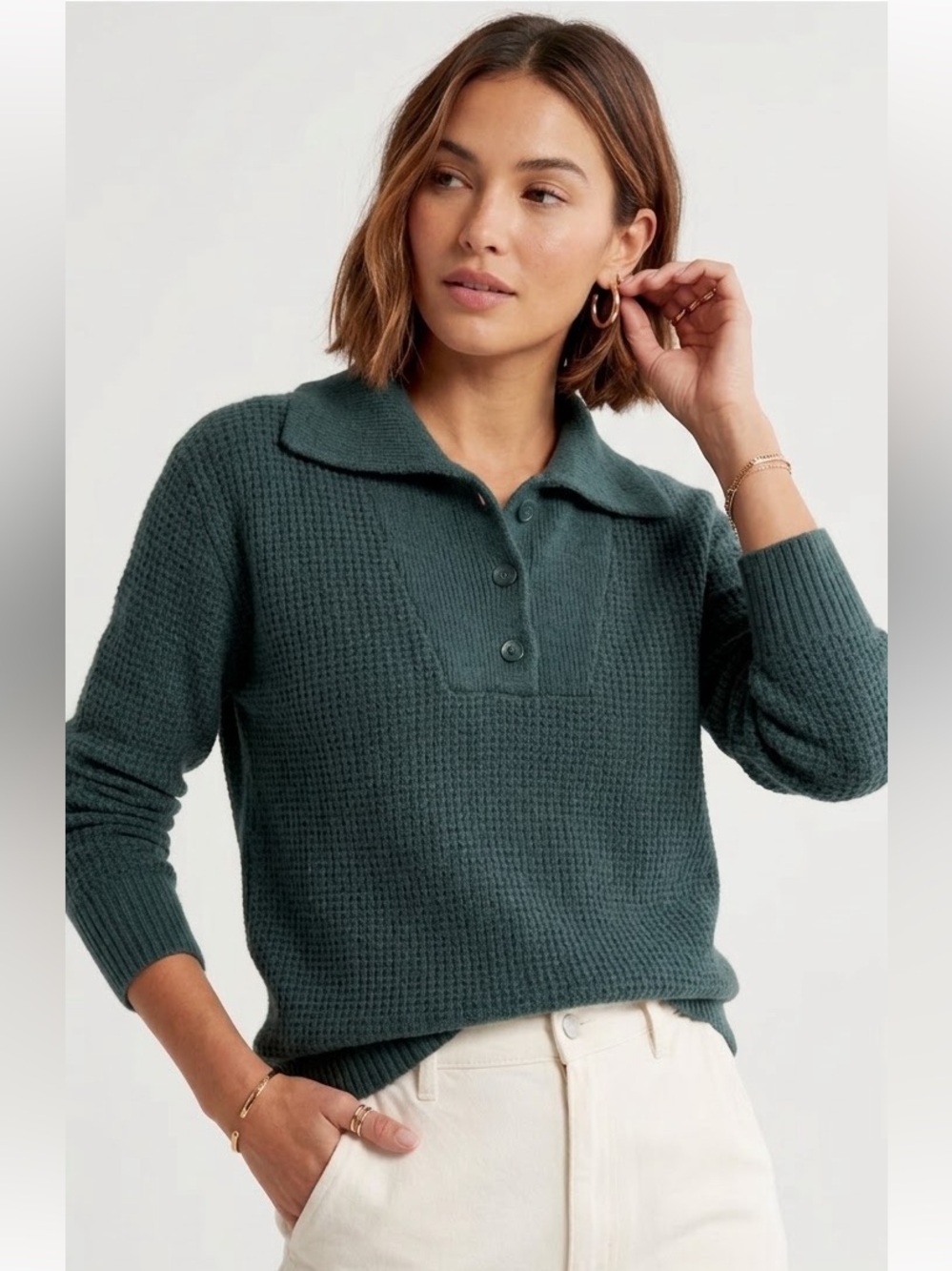 Aerie Cozy Up Forest Green Mock Neck Oversized Sweater Waffle Knit Goblincore